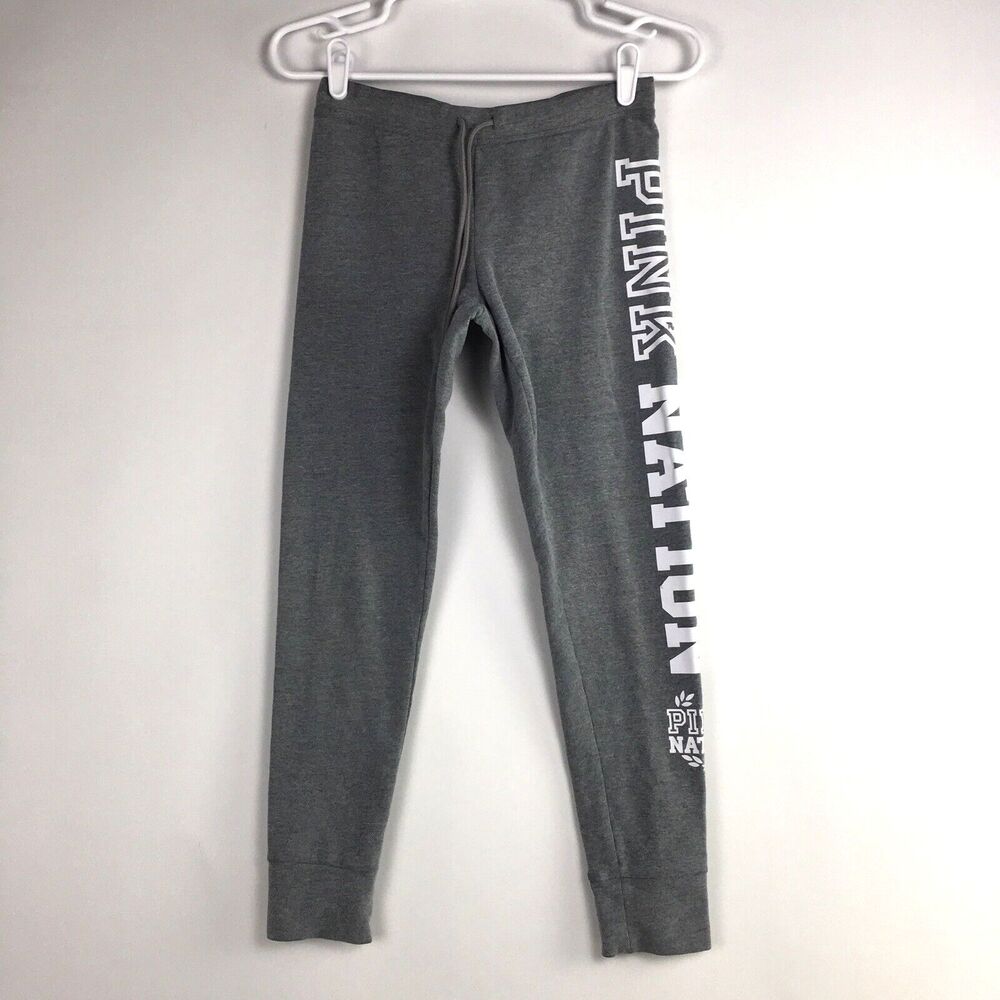 Victoria's Secret PINK NATION Joggers‎ Grey with WHITE LOGO Women's Size XS